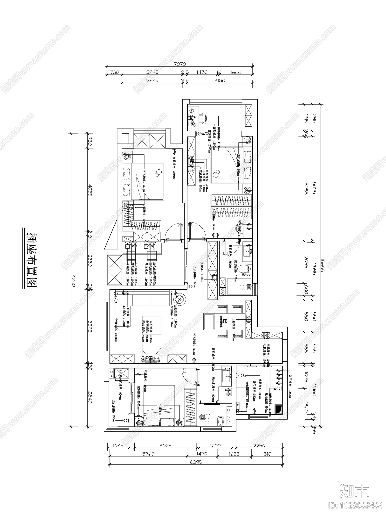 115㎡现代简约样板间平面图cad施工图下载【ID:1123089484】