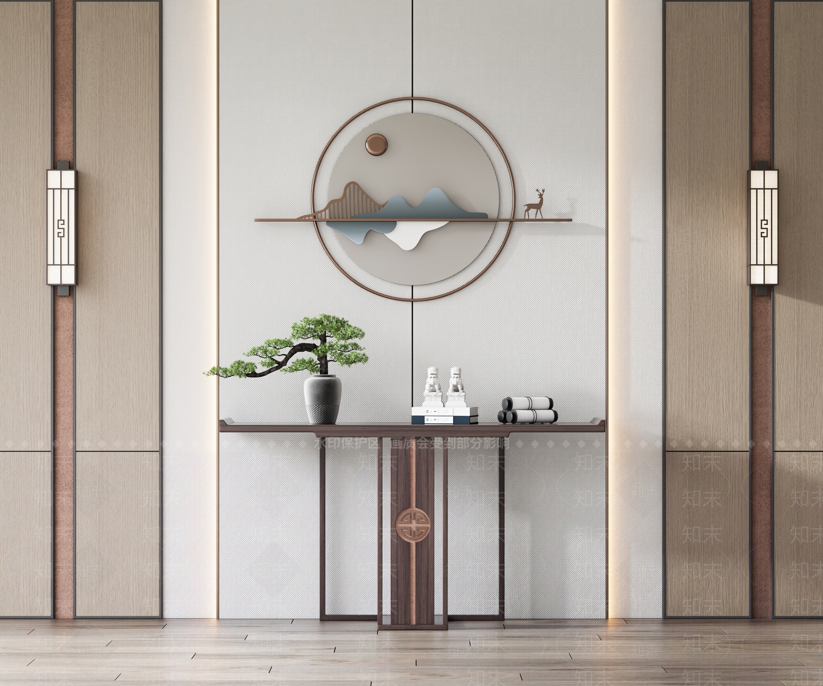 新中式端景条案3D模型下载【ID:1123089756】