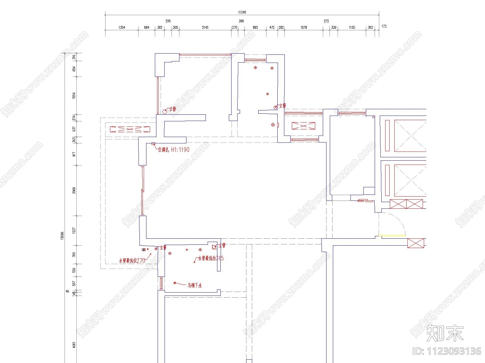 室内设计原始结构定位图施工图下载【ID:1123093136】