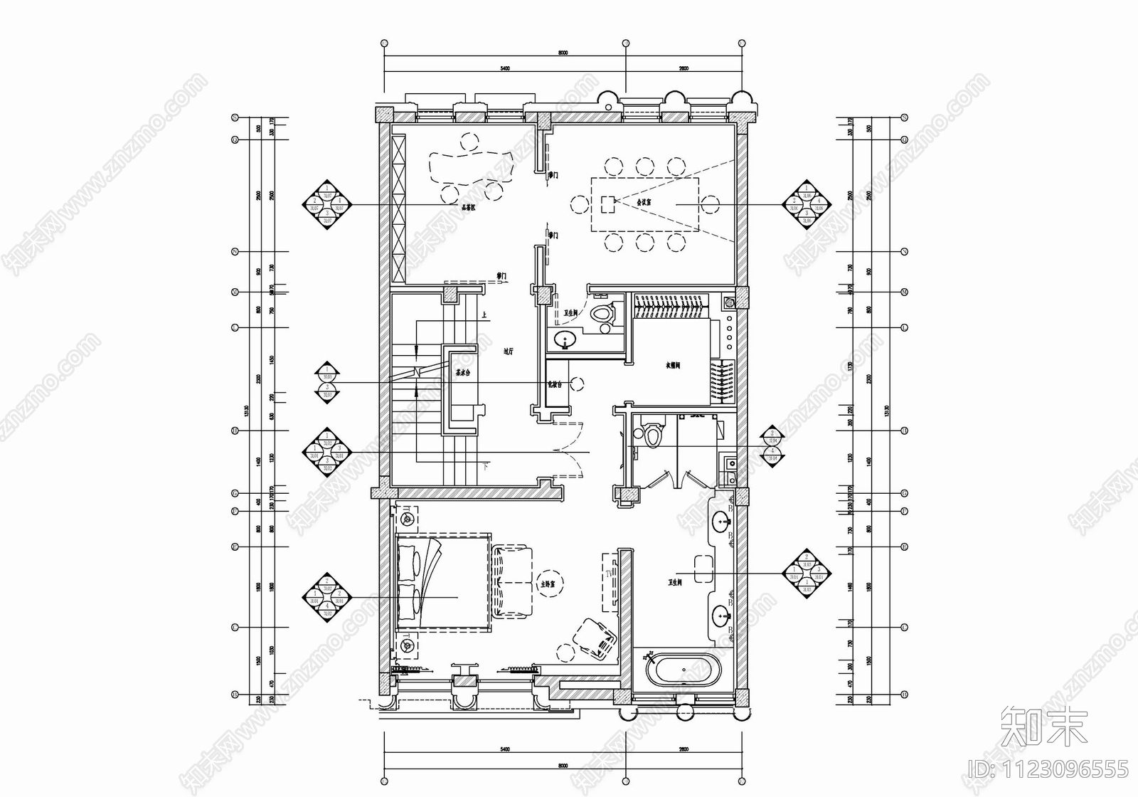 六层别墅cad施工图下载【ID:1123096555】