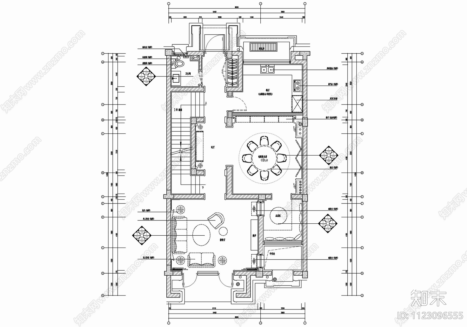 六层别墅cad施工图下载【ID:1123096555】