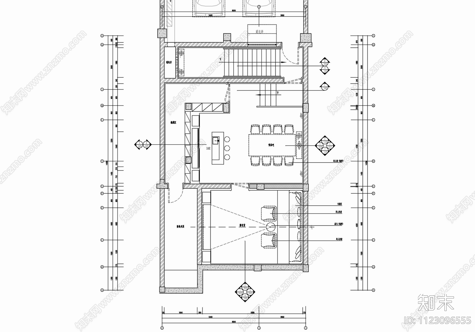 六层别墅cad施工图下载【ID:1123096555】