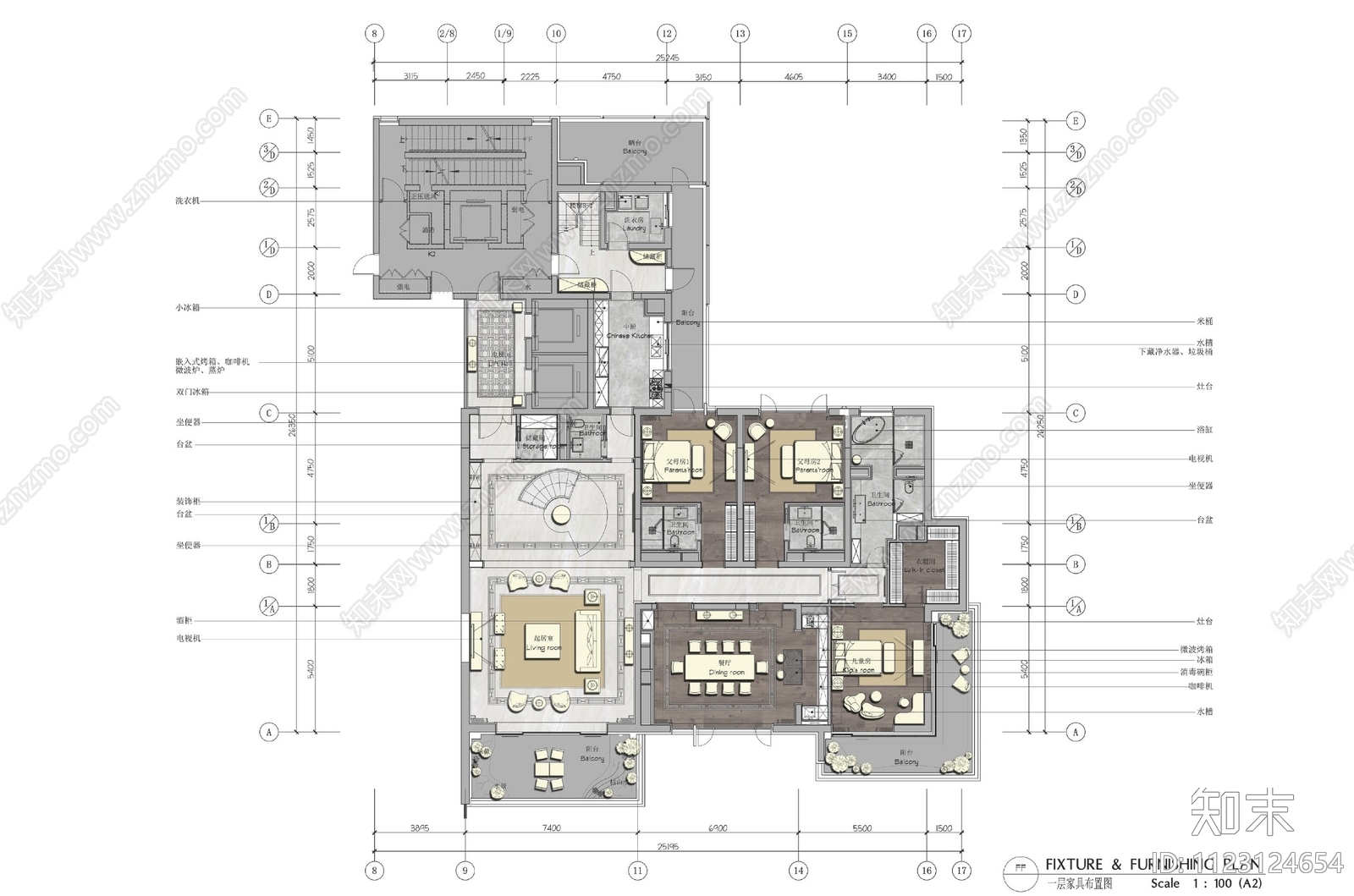 现代复式豪宅CAD施工图下载【ID:1123124654】