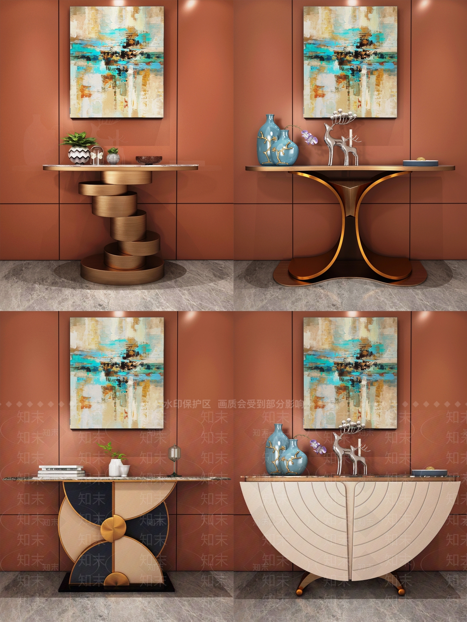 现代端景条案组合3D模型下载【ID:1123097574】