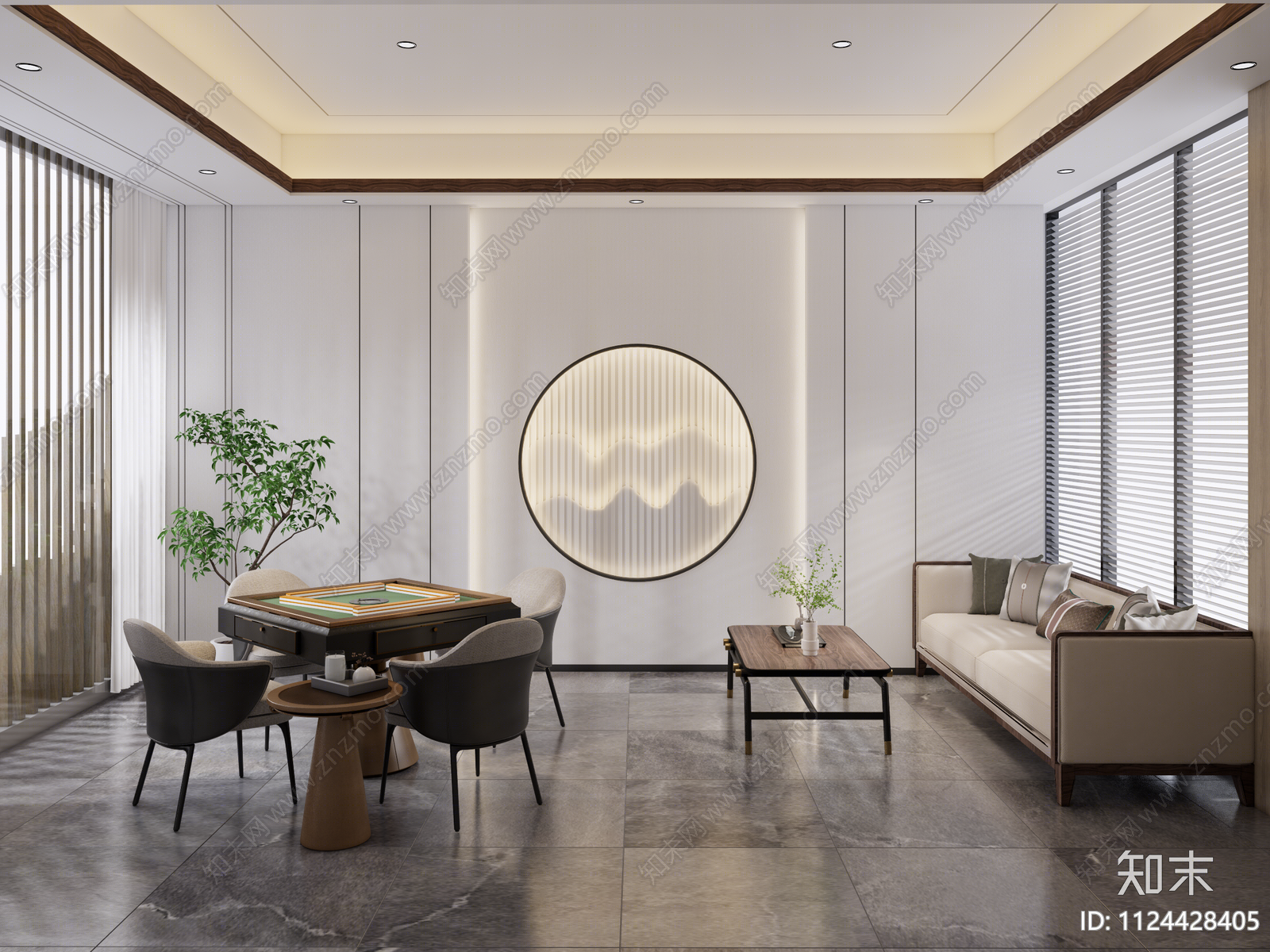 新中式棋牌室SU模型下载【ID:1124428405】