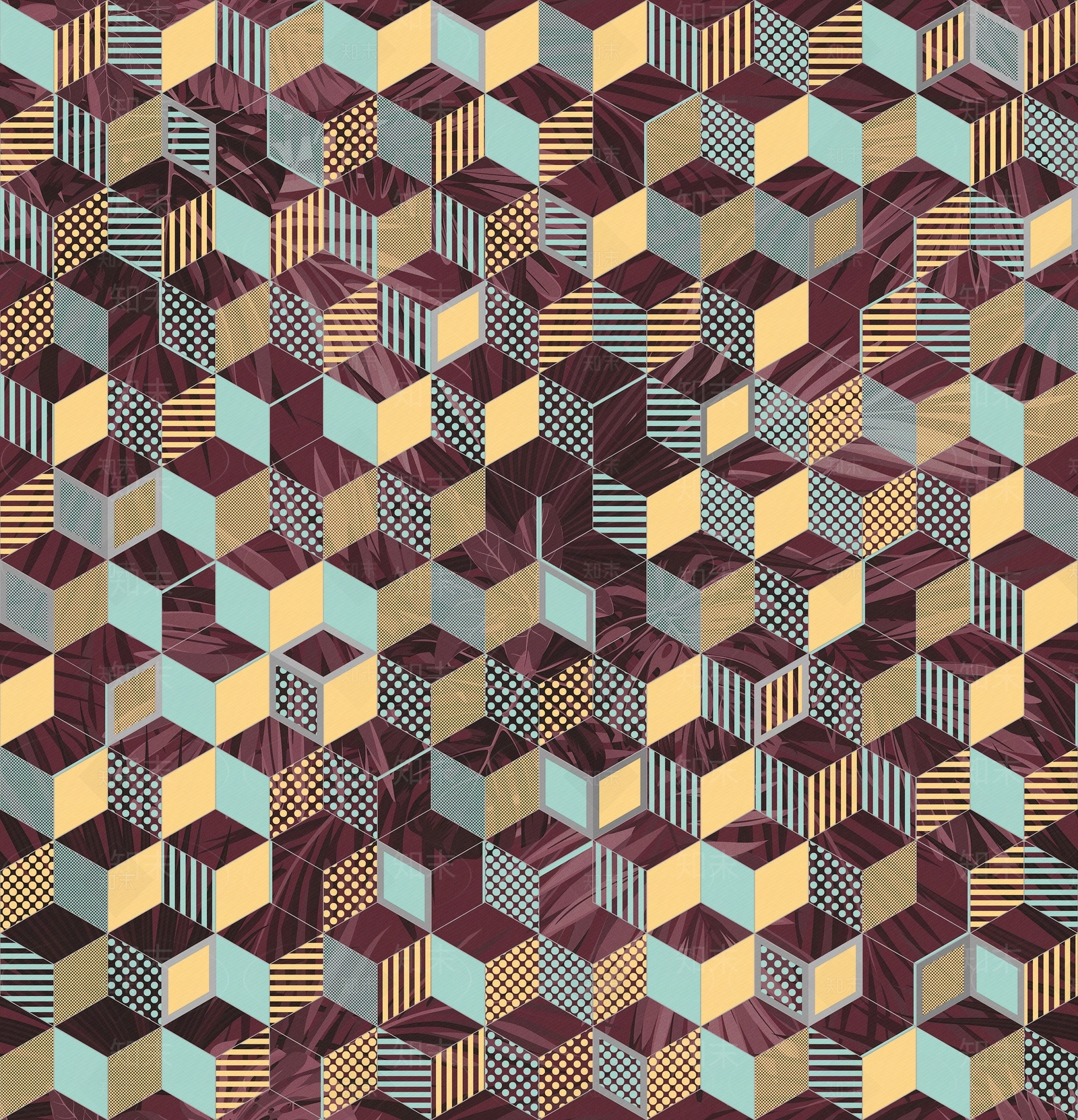 黄棕色六角几何拼花壁纸贴图下载【ID:1123115910】