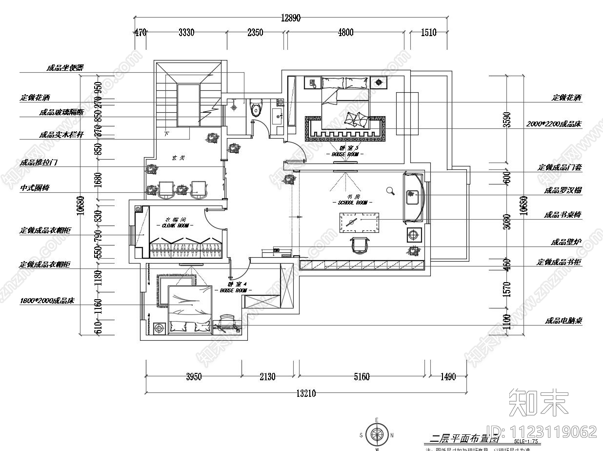 中式复式楼全套cad施工图下载【ID:1123119062】