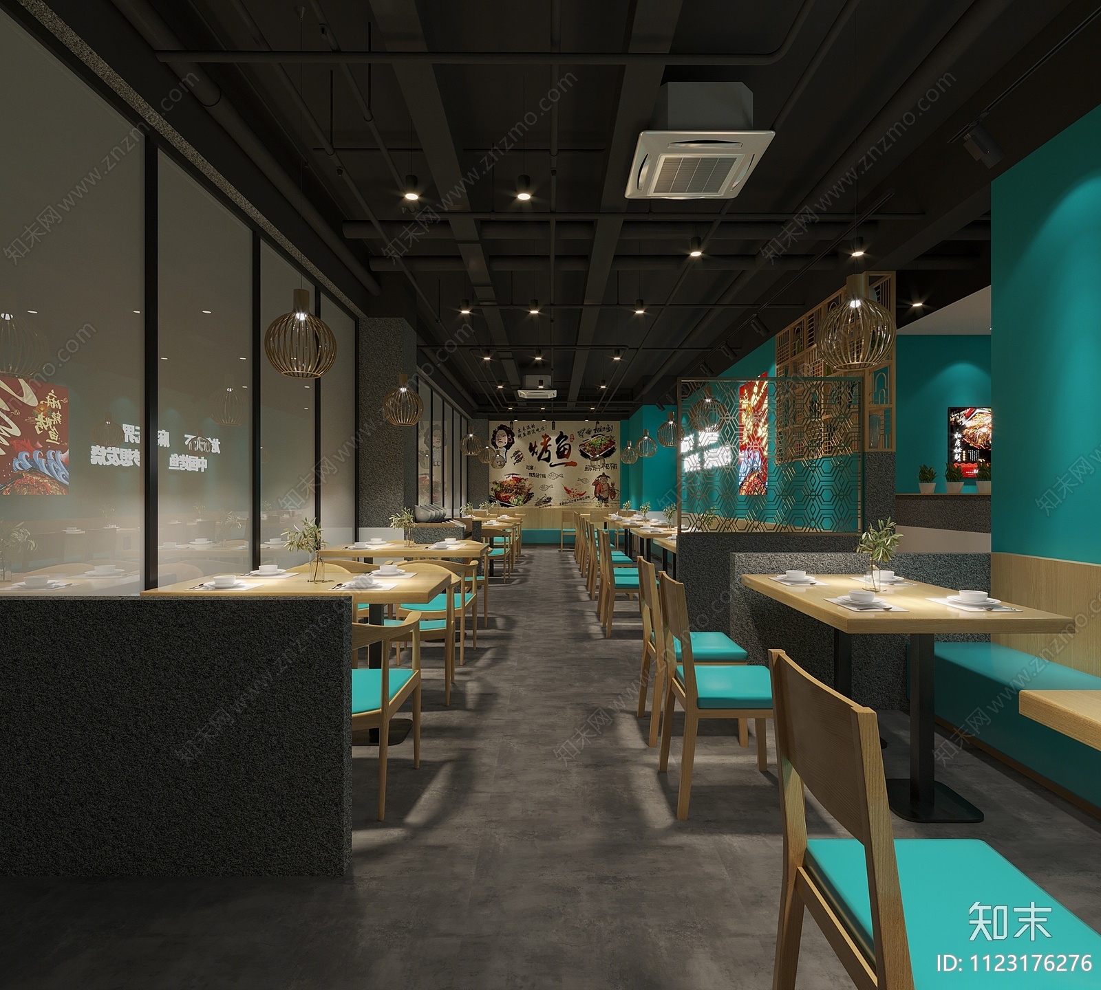 现代烤鱼店3D模型下载【ID:1123176276】