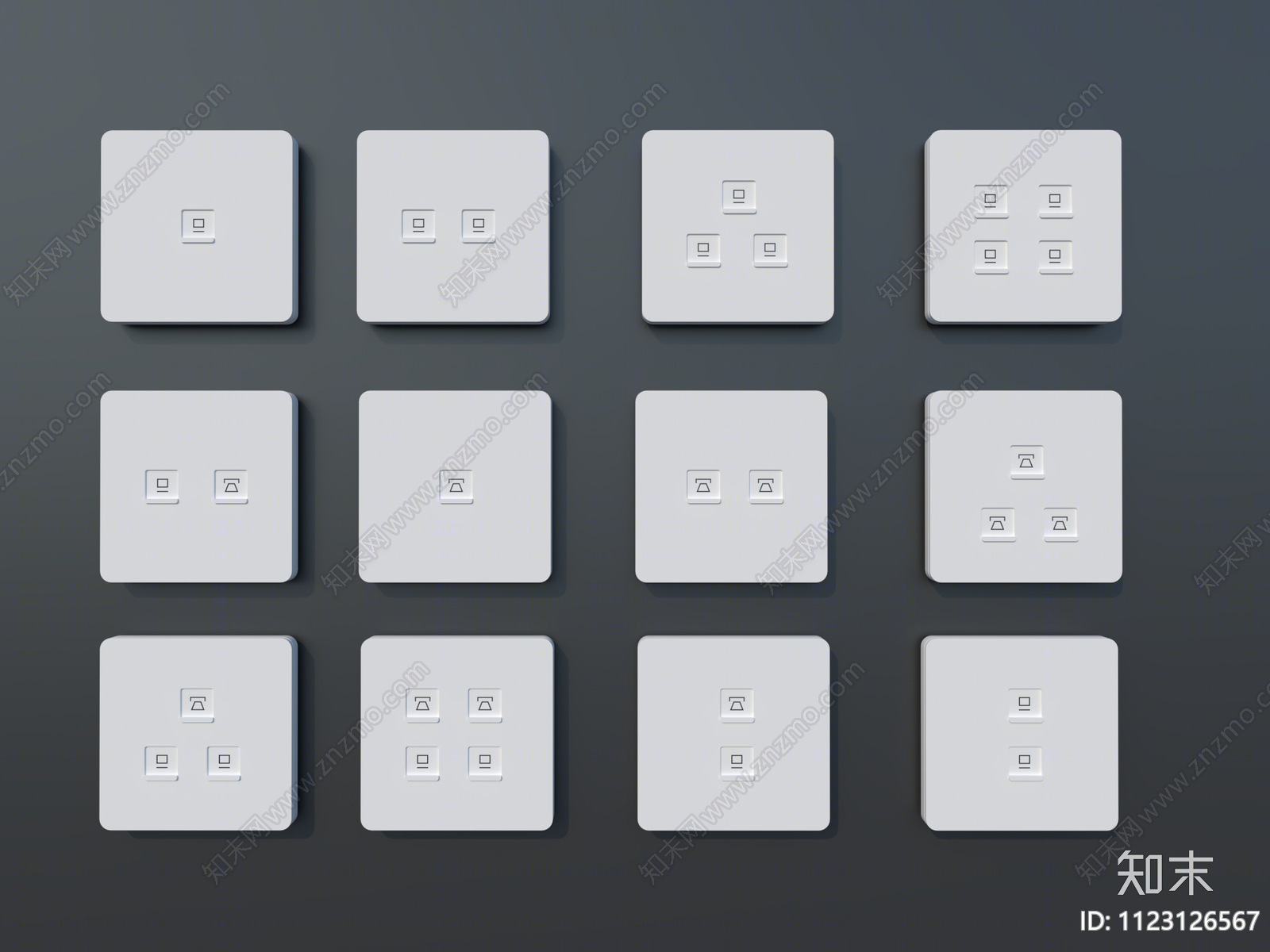 现代开关插座组合SU模型下载【ID:1123126567】