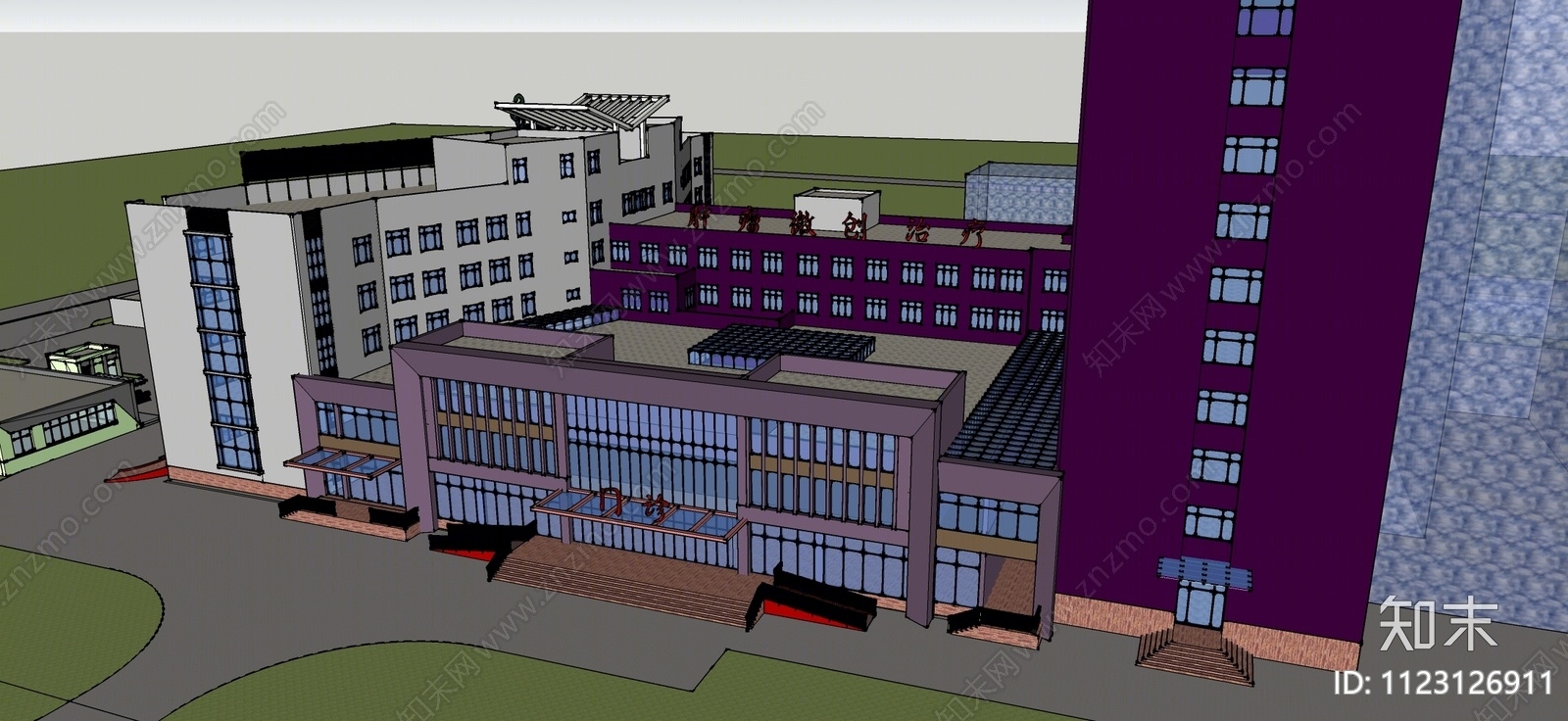 现代医疗建筑SU模型下载【ID:1123126911】