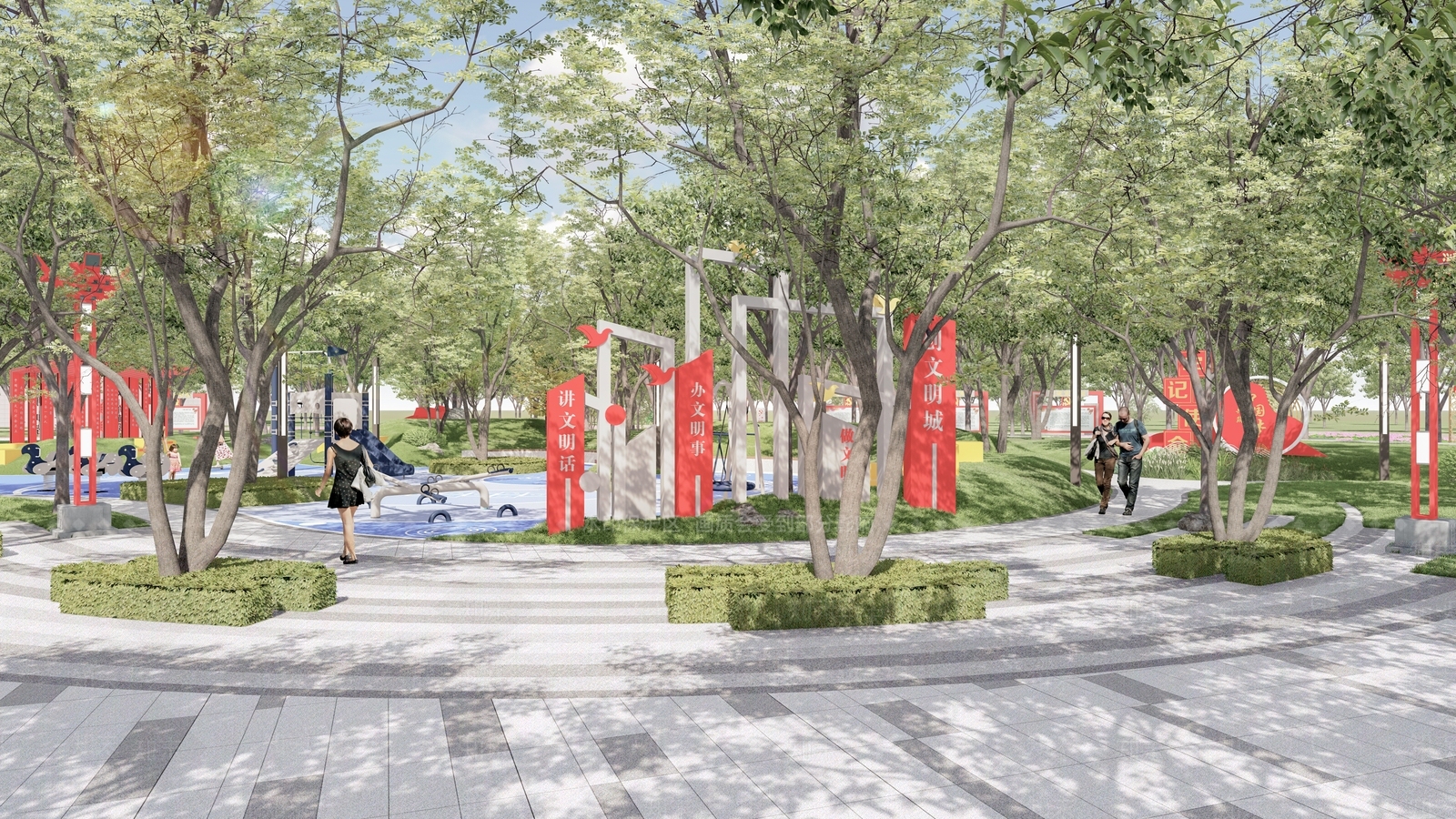 现代公园景观SU模型下载【ID:1123176970】