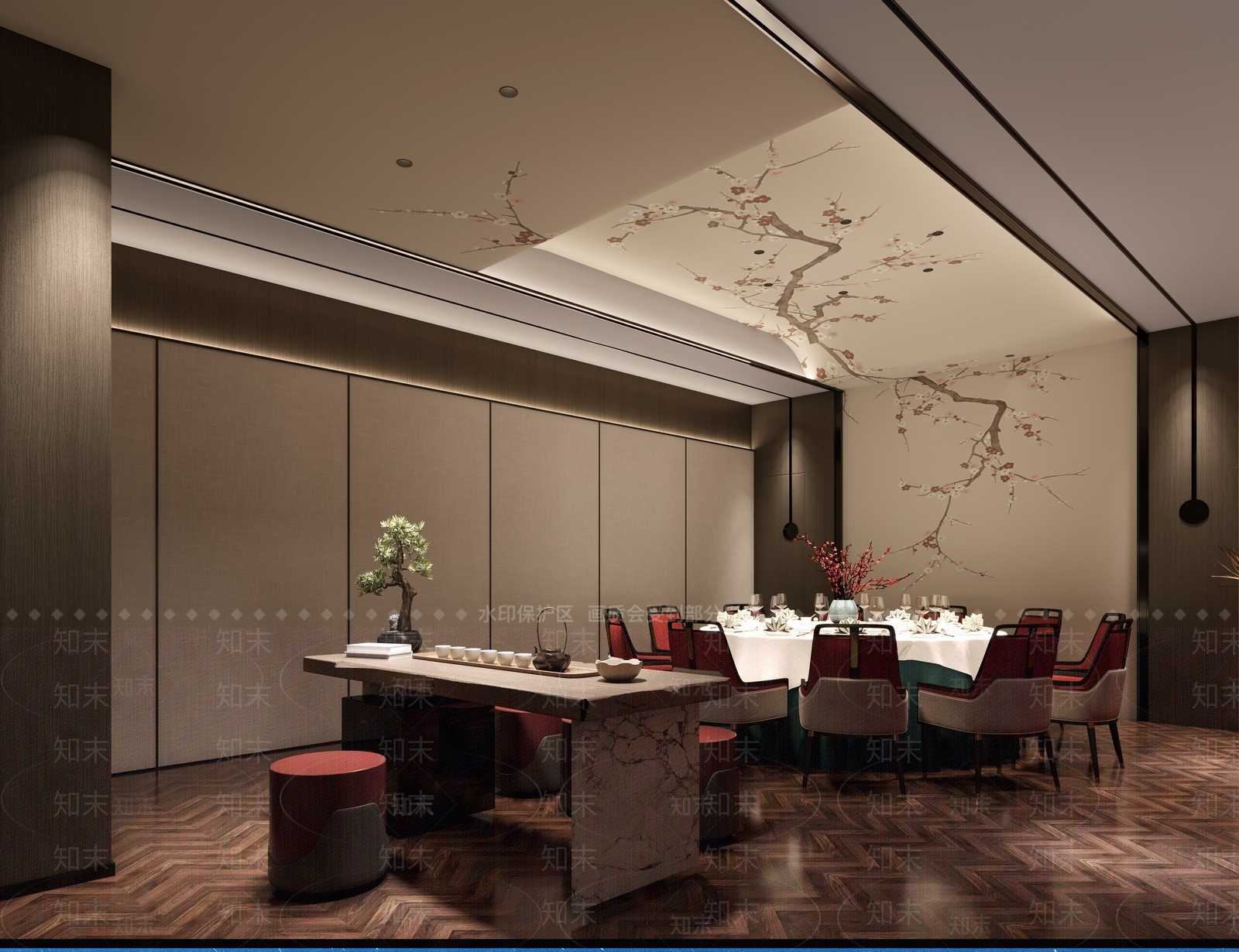 新中式餐厅包间3D模型下载【ID:1123132551】_知末3d模型网