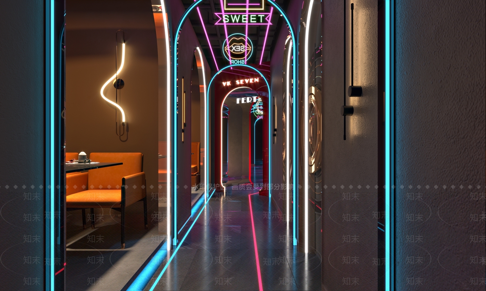 现代烧烤店走廊3D模型下载【ID:1123134070】