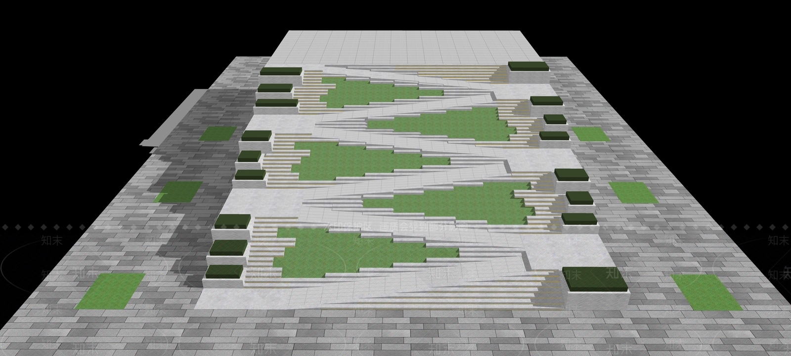 现代台阶景观SU模型下载【ID:1123142201】