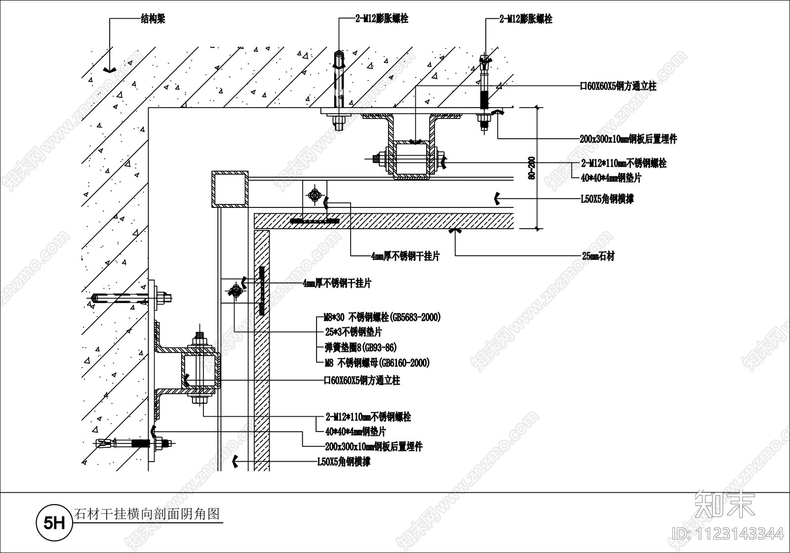 石材干挂做法节点大样图施工图下载【ID:1123143344】