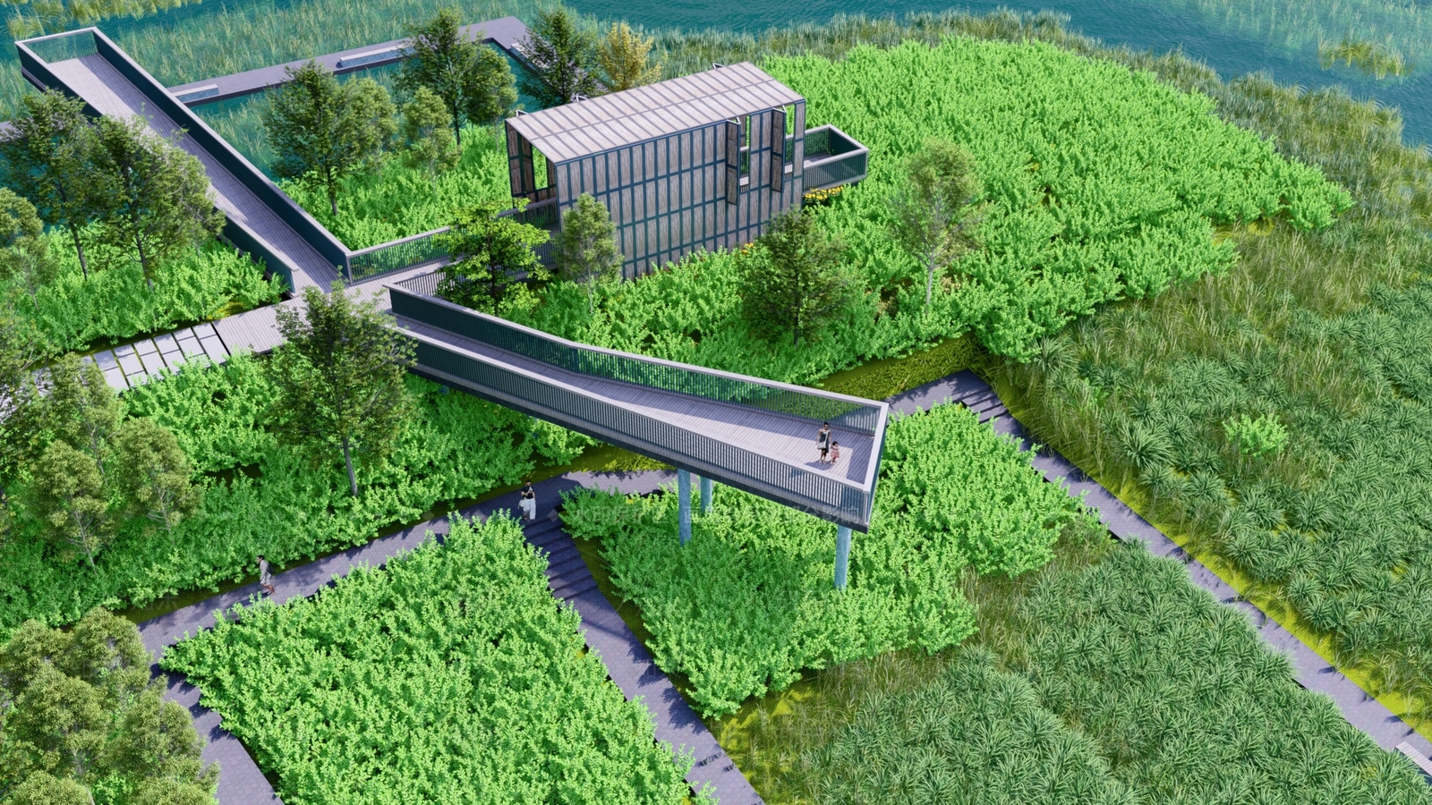 【SU悬赏模型】现代风格湿地公园景观SU模型下载【ID:1123180610】