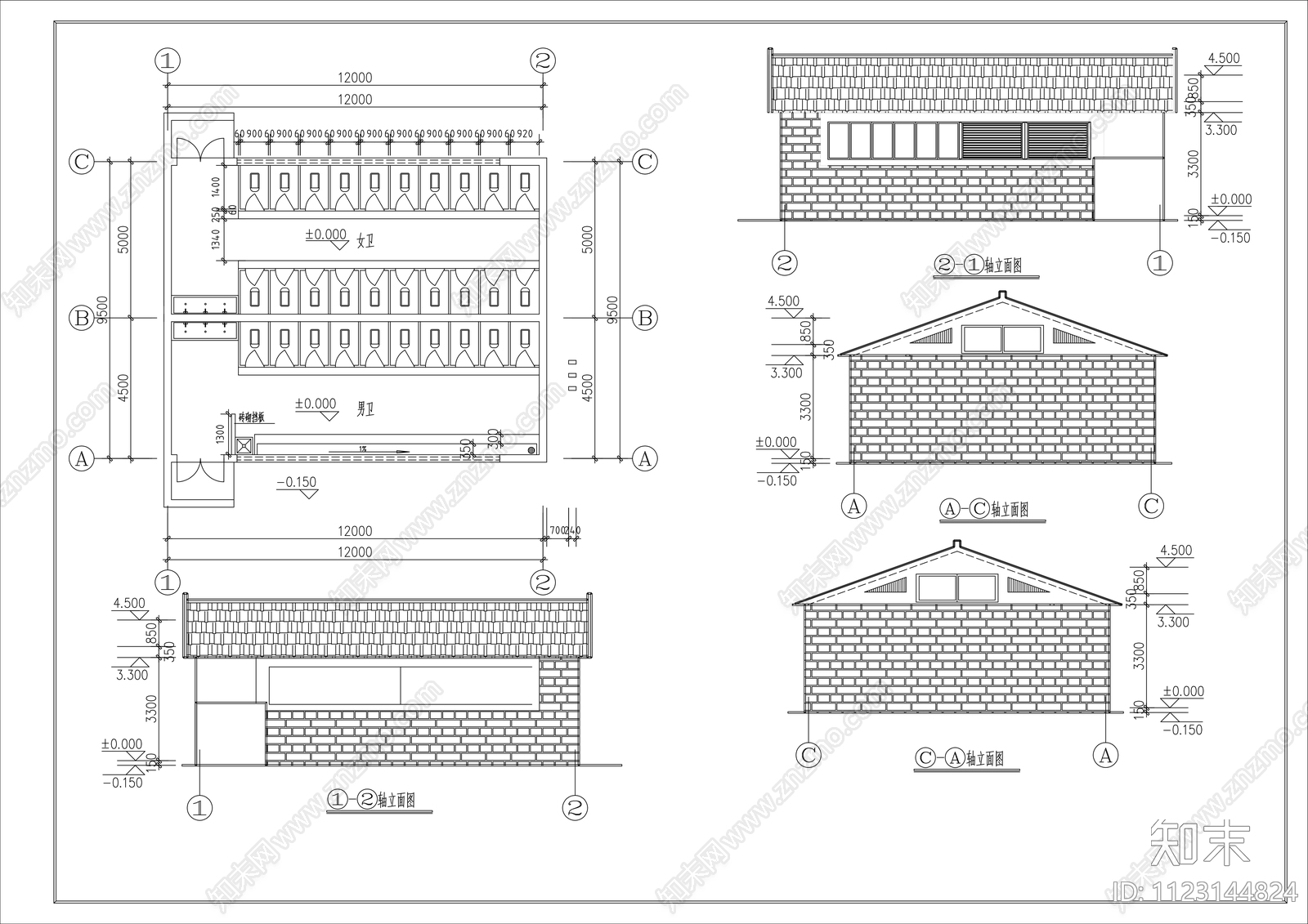 现代公用厕所方案cad施工图下载【ID:1123144824】