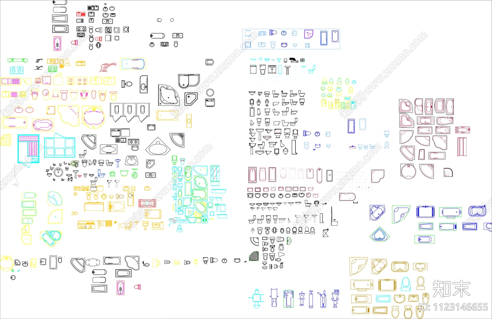 卫生间常用CAD图块施工图下载【ID:1123146655】