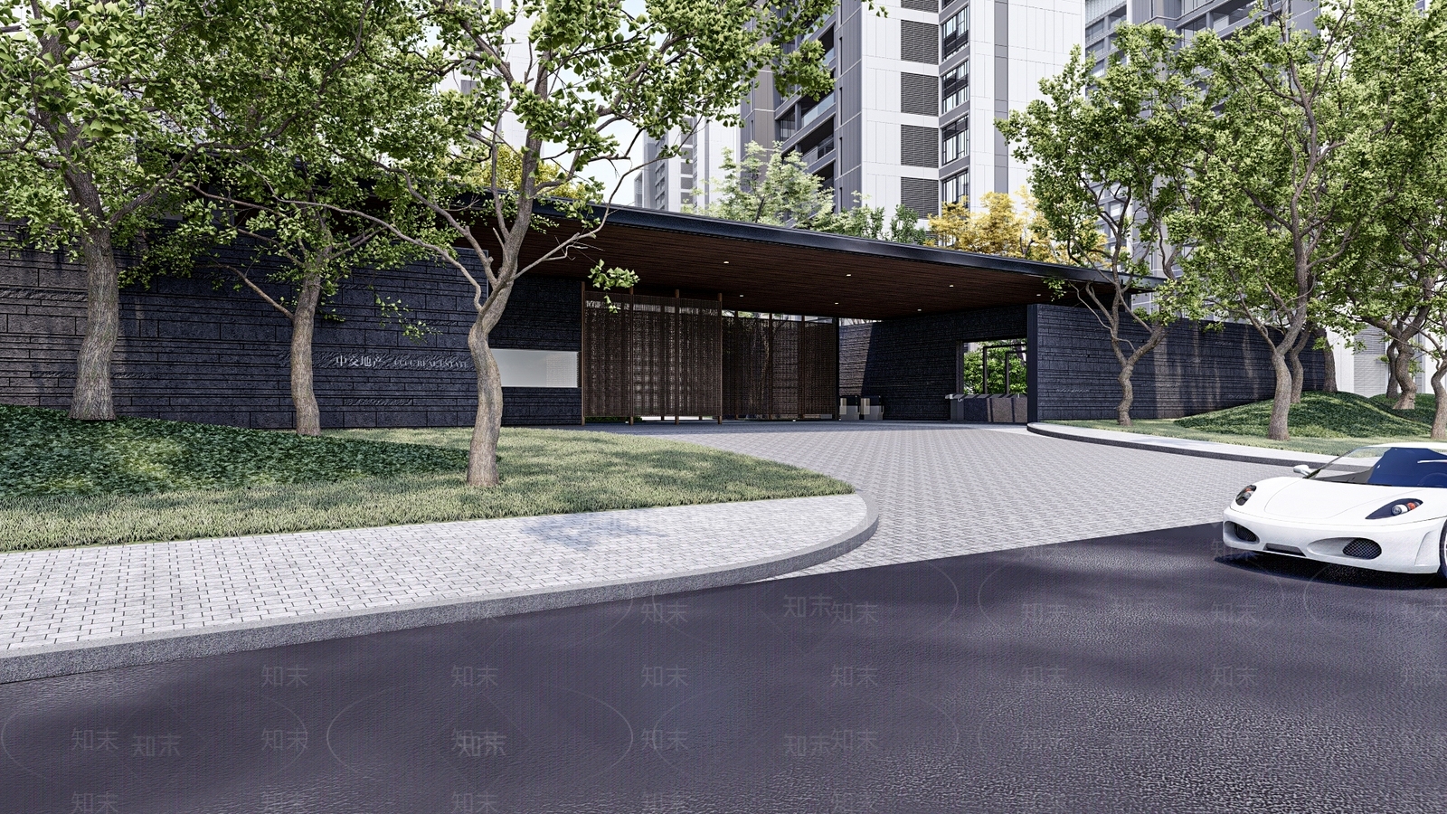 现代景观门头SU模型下载【ID:1123375354】