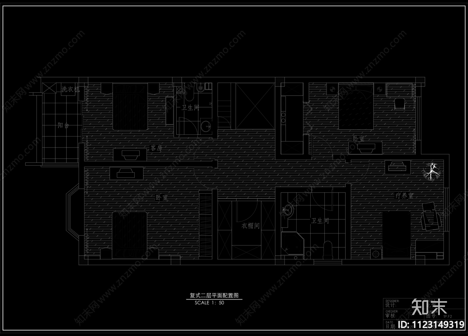 复式家装公寓cad施工图下载【ID:1123149319】