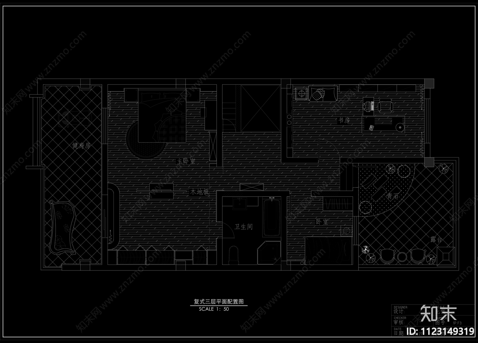 复式家装公寓cad施工图下载【ID:1123149319】