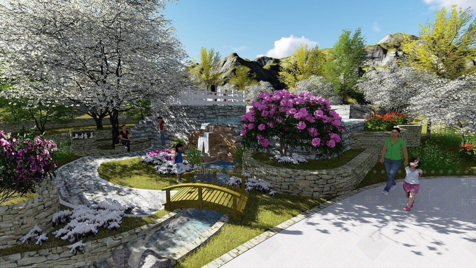 新中式公园景观SU模型下载【ID:1123153112】