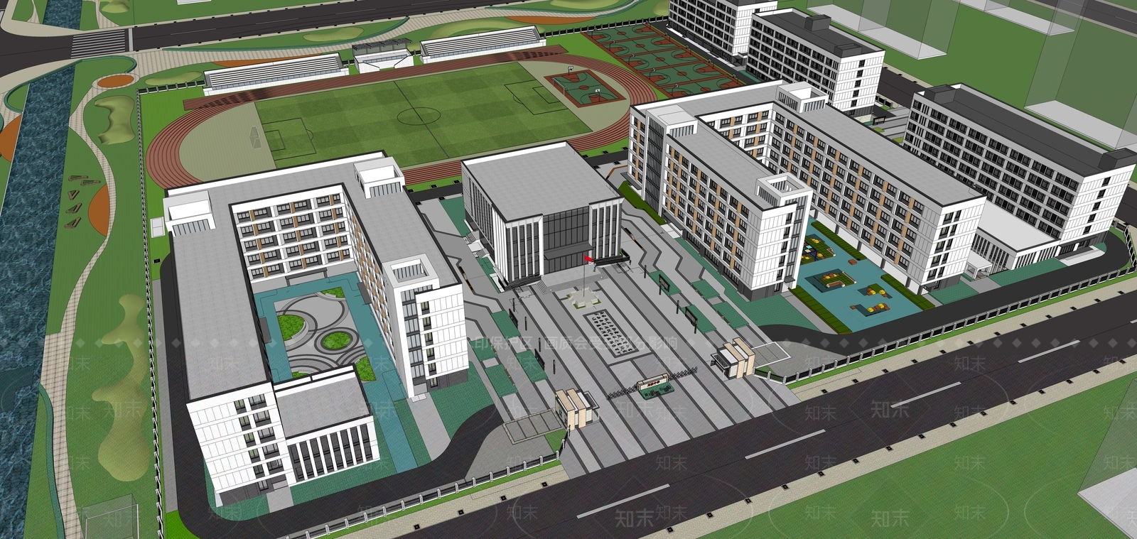 现代学校建筑SU模型精品下载_SketchUp模型_知末网