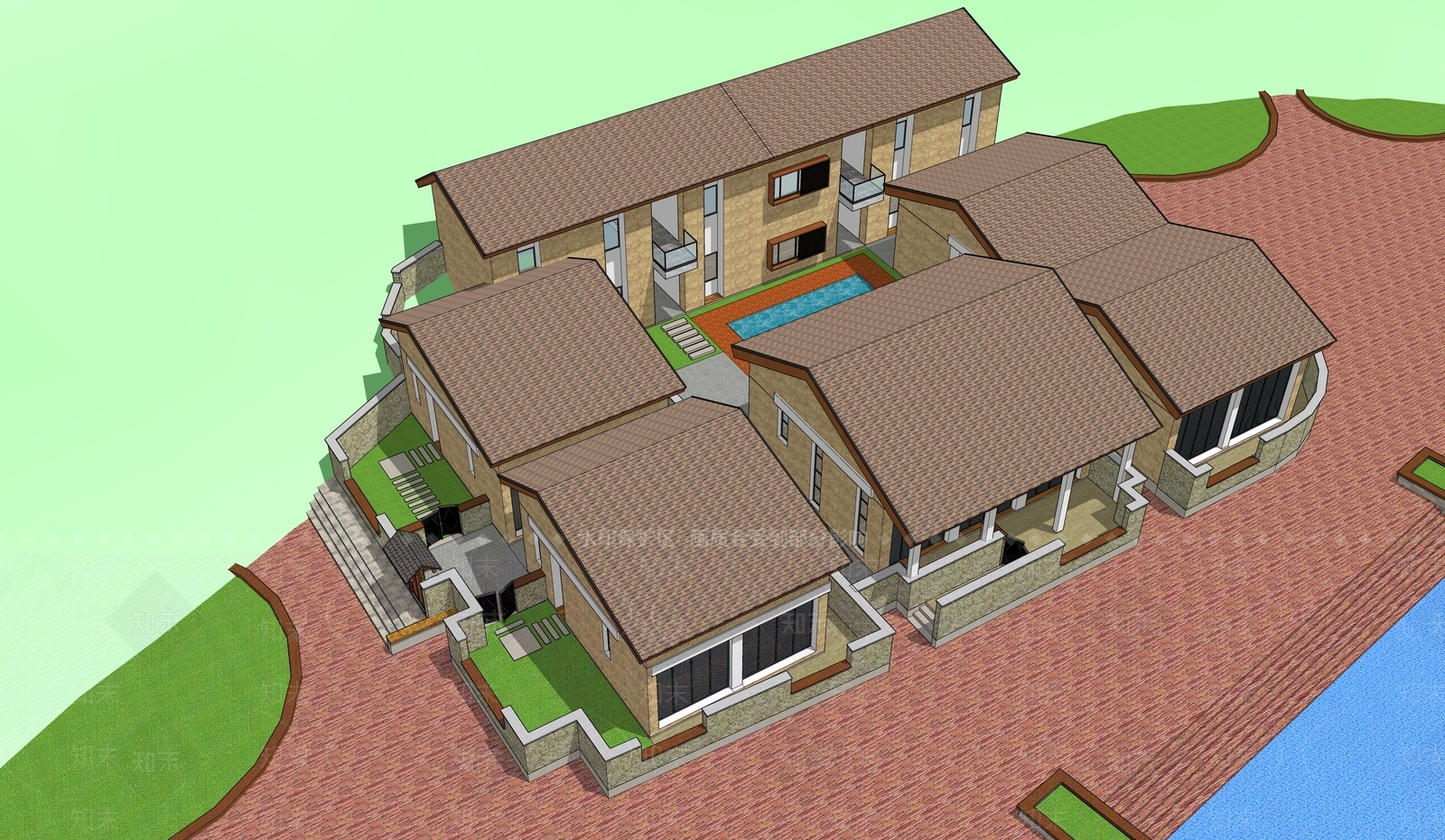 现代民宿建筑SU模型下载【ID:1123163714】