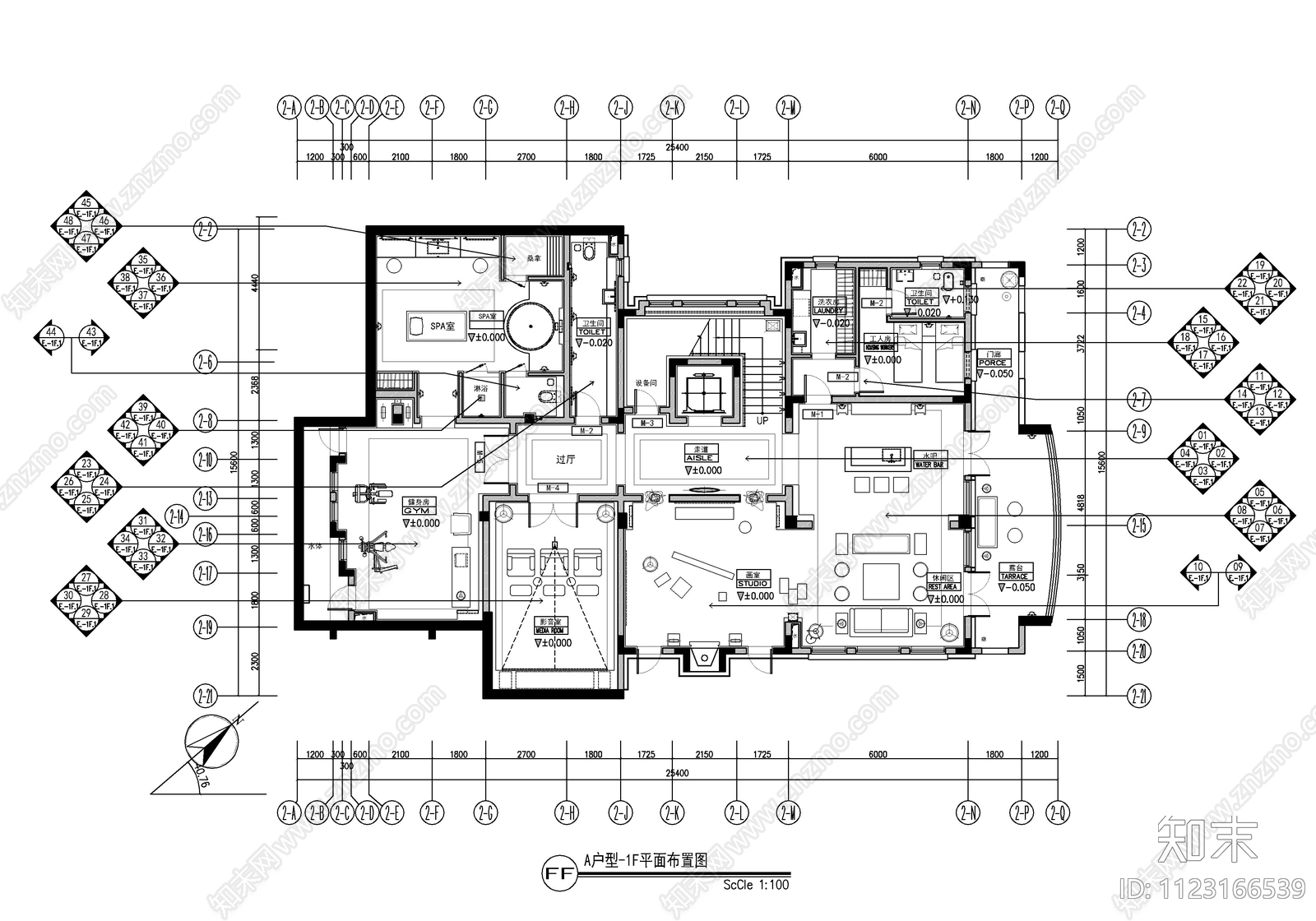 900㎡三层别墅样板房施工图下载【ID:1123166539】