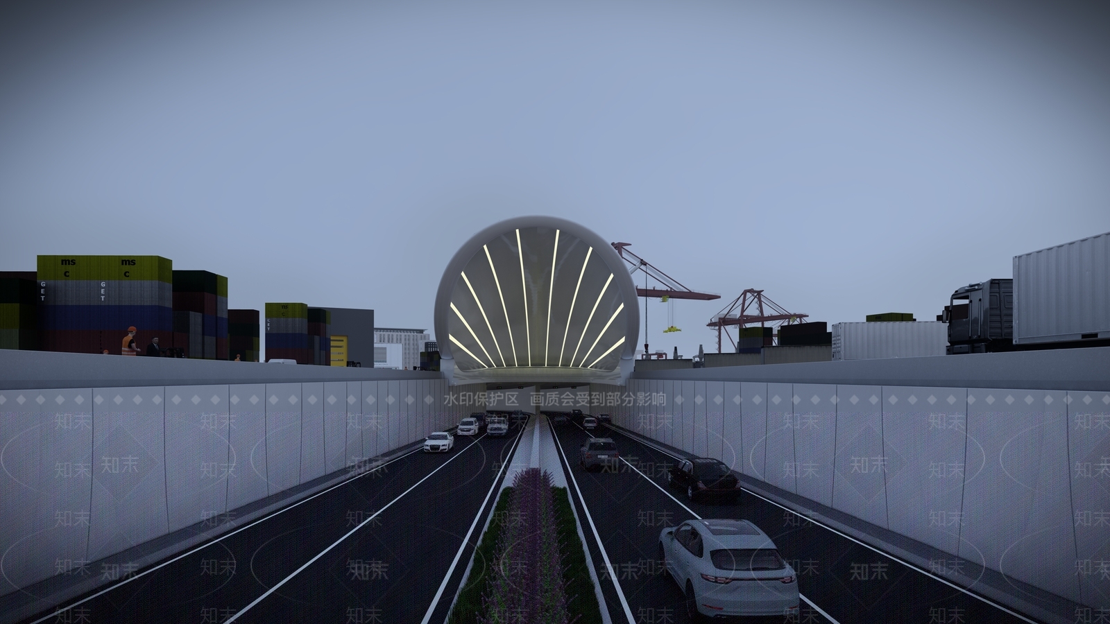 现代隧道入口遮阳棚SU模型下载【ID:1123521647】