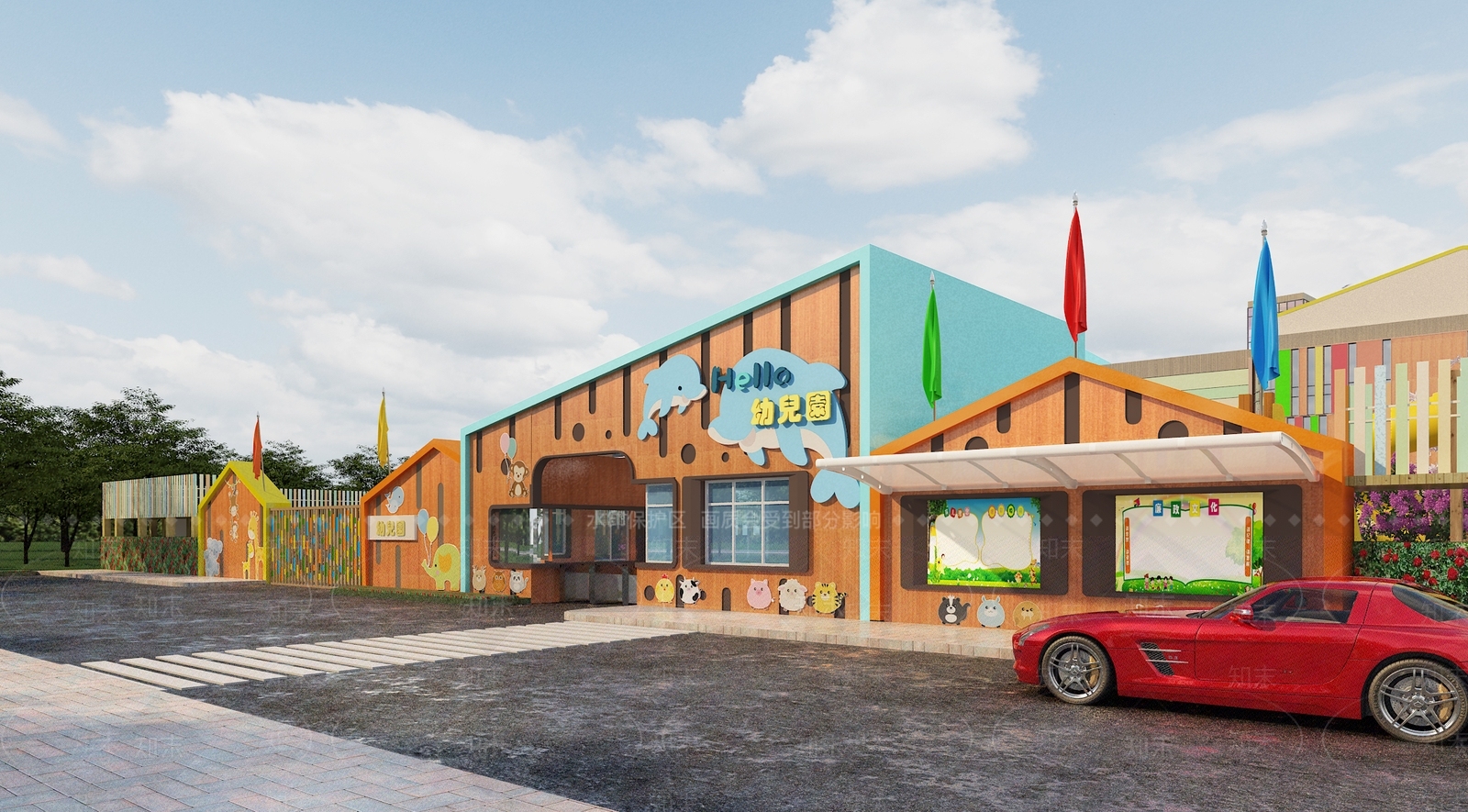 现代幼儿园入口大门3D模型下载【ID:1123177098】