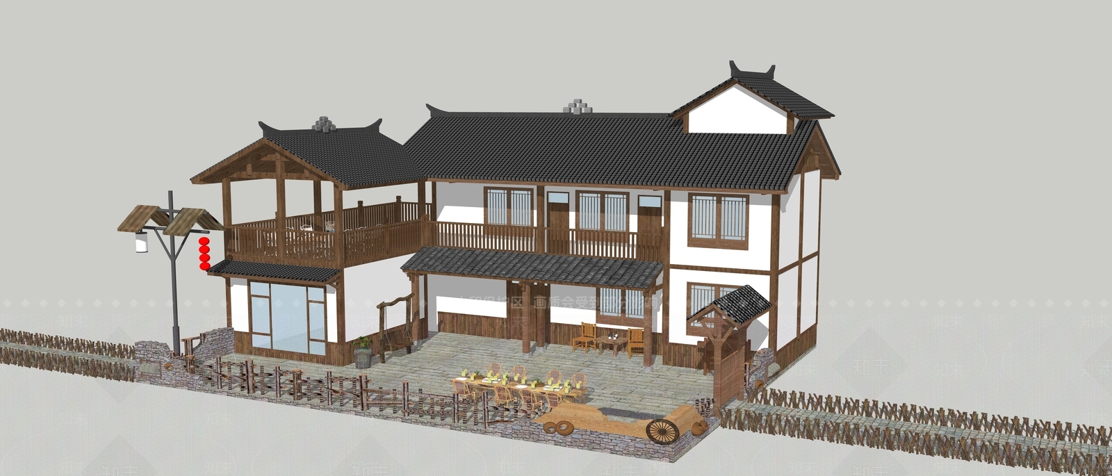 现代民宿建筑SU模型下载【ID:1123179955】