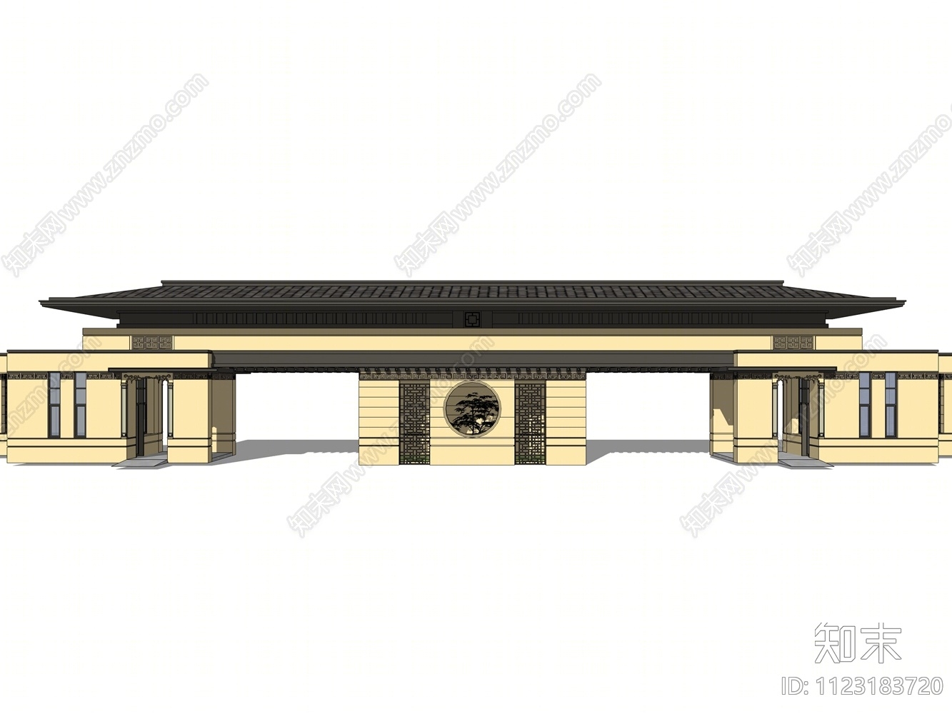 新中式小区大门入口SU模型下载【ID:1123183720】