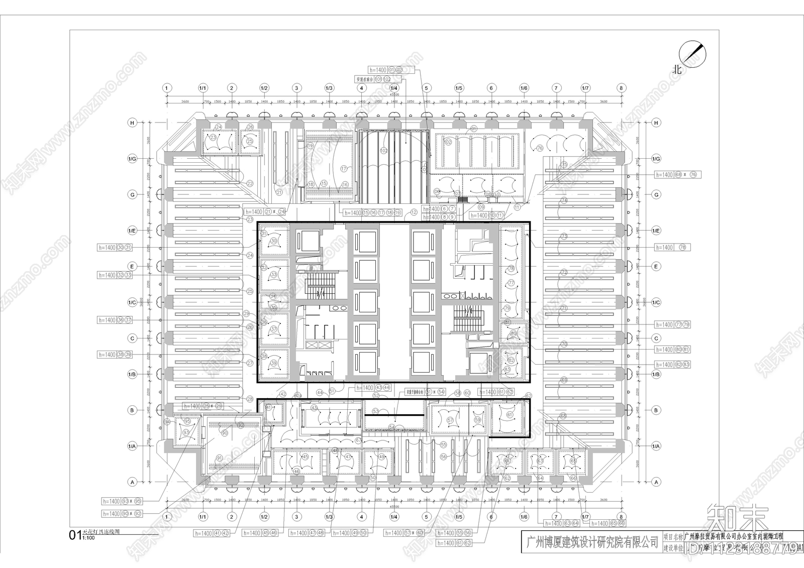 现代高档大厦办公室平面cad施工图下载【ID:1123188779】