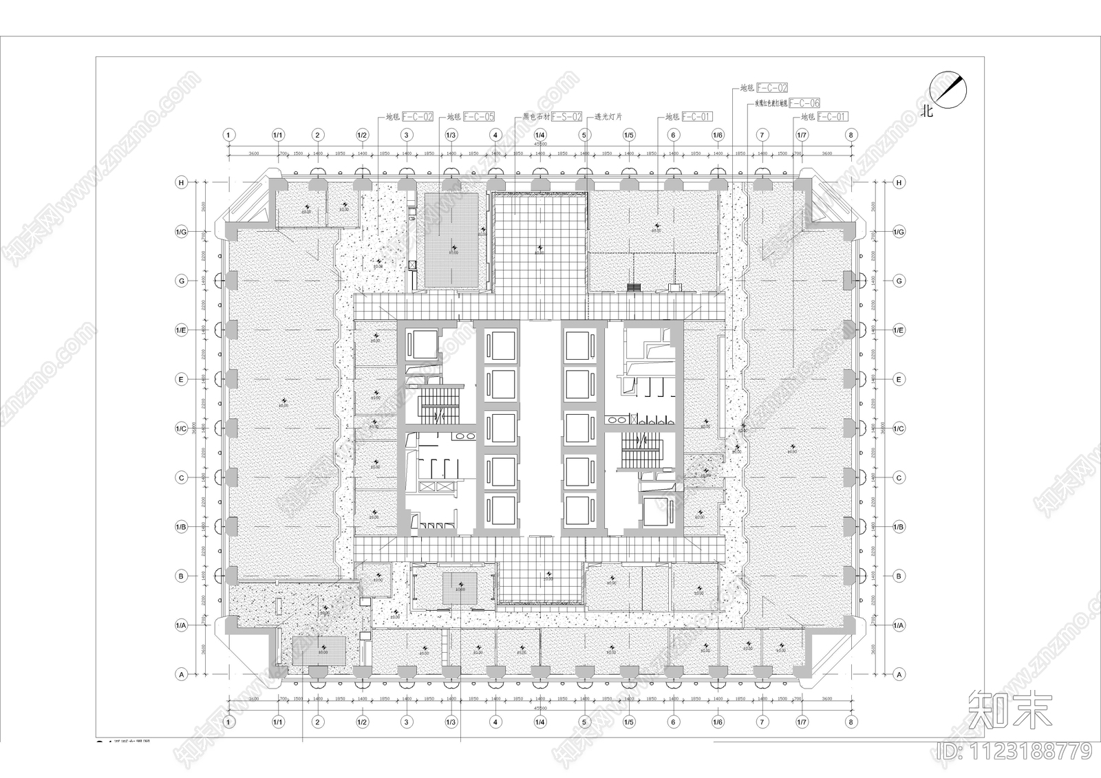 现代高档大厦办公室平面cad施工图下载【ID:1123188779】