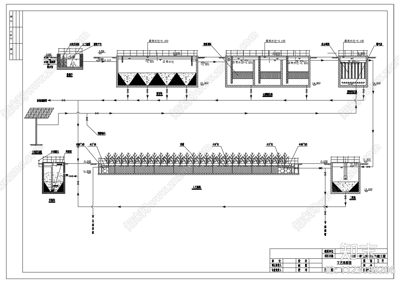 新农村400立方生活污水处理人工湿地工艺设计CAD图纸施工图下载【ID:1123189206】