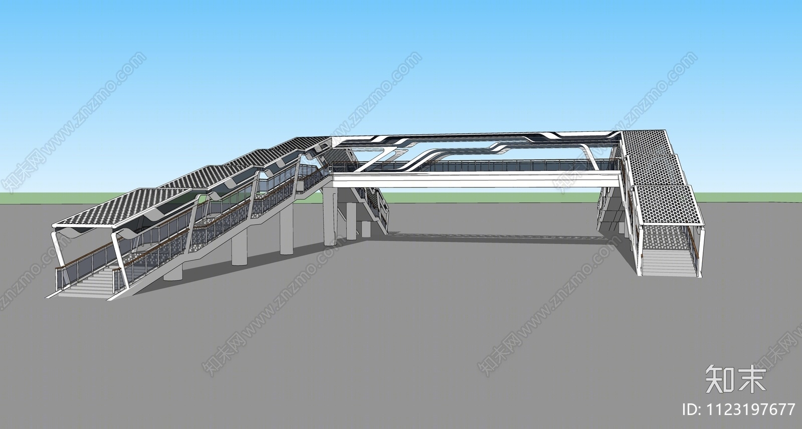 现代城市过街天桥SU模型下载【ID:1123197677】