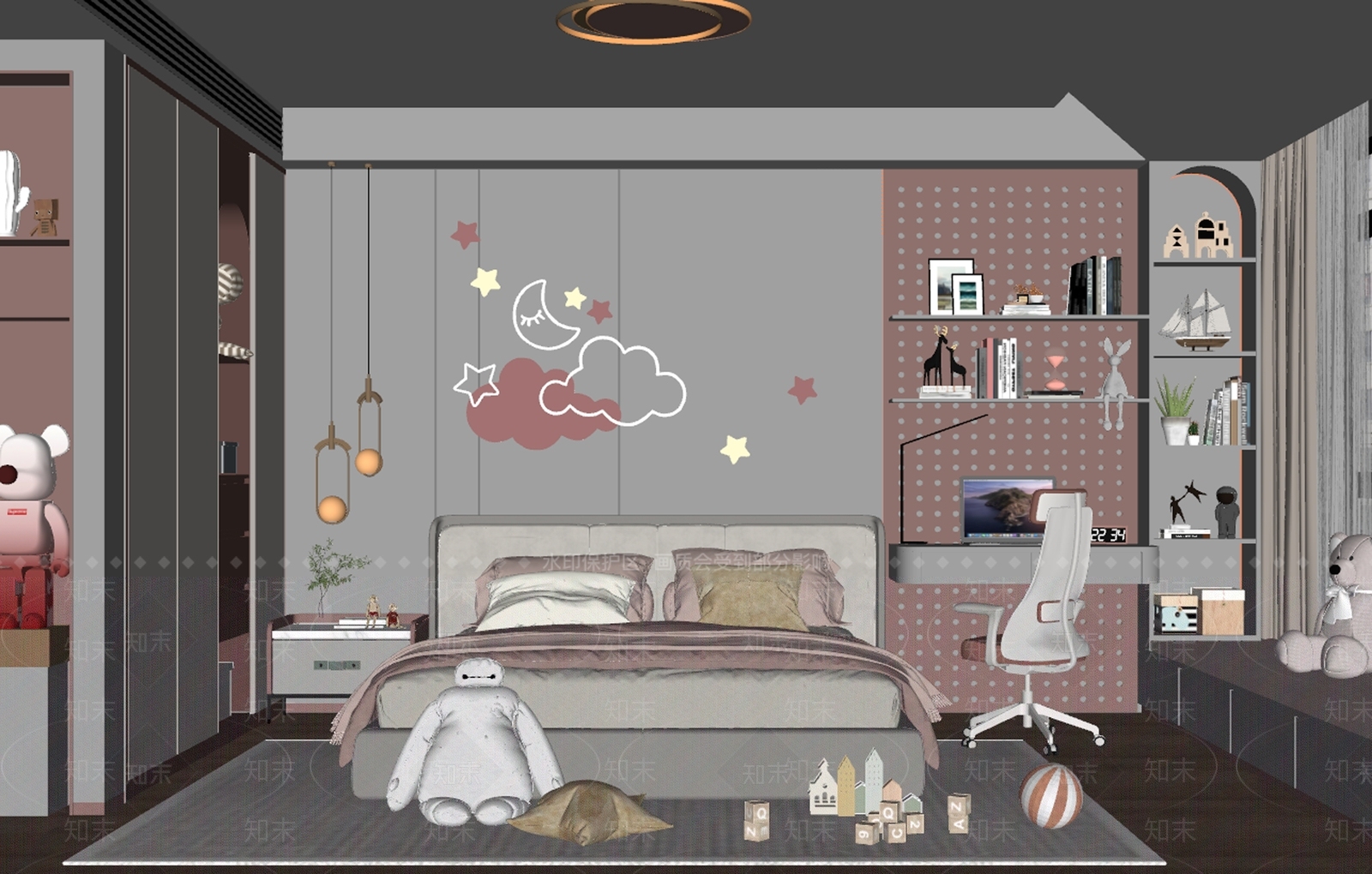 现代女孩儿童房SU模型下载【ID:1123203340】