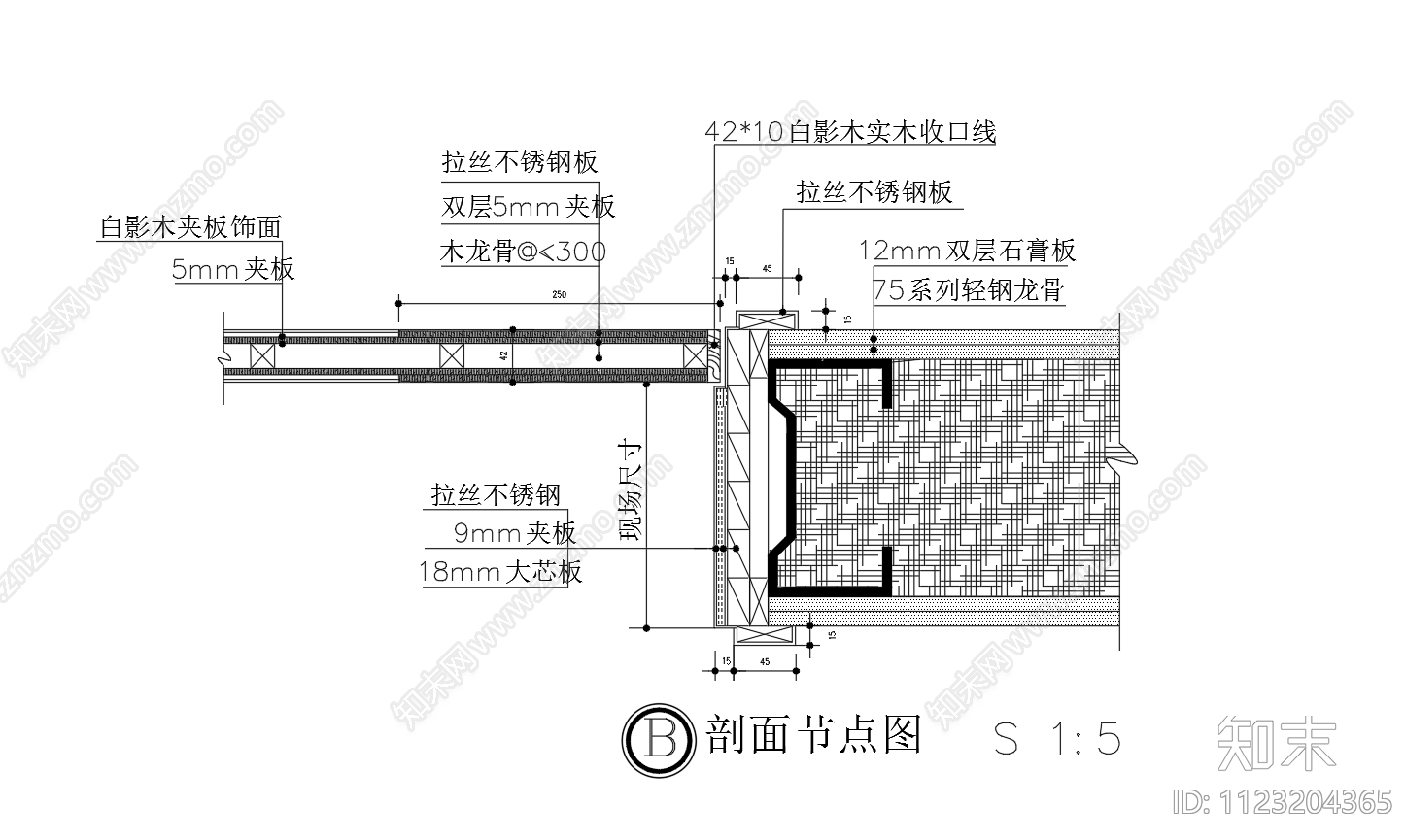 轻钢龙骨隔墙门套剖面节点CAD图纸施工图下载【ID:1123204365】