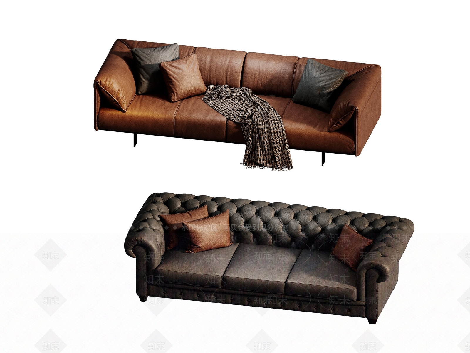 现代皮革组合沙发3D模型下载【ID:1123208936】