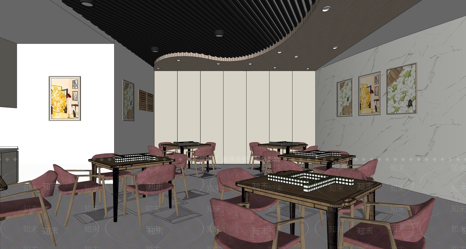 现代棋牌室SU模型下载【ID:1123210679】