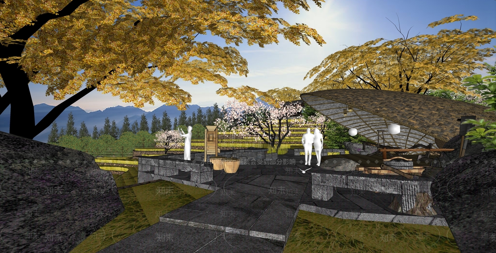 现代乡村田园景观SU模型下载【ID:1123214144】