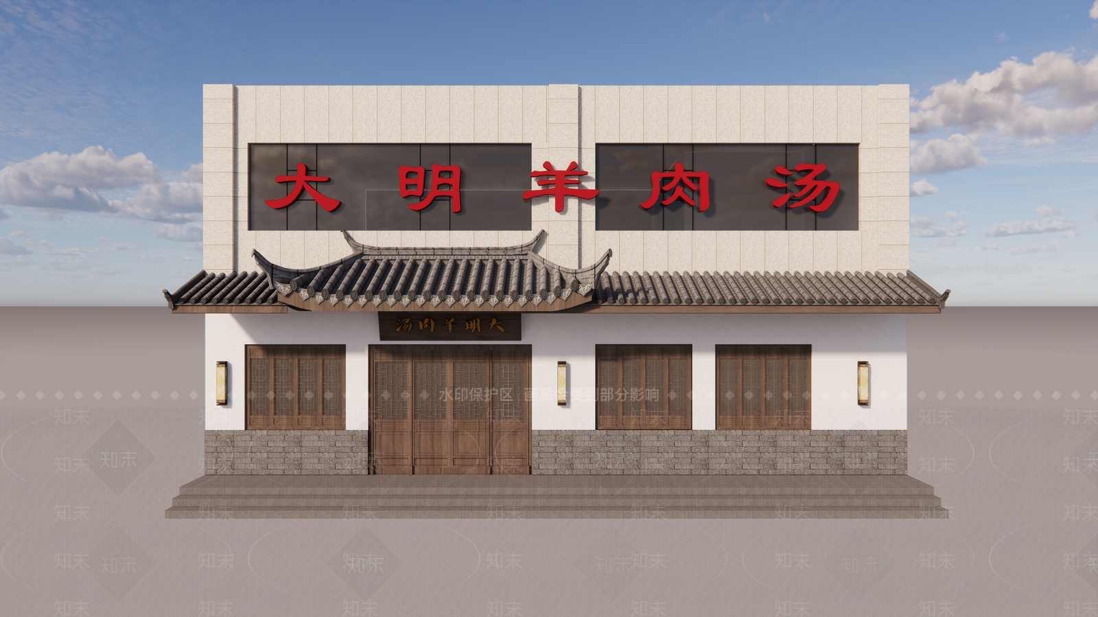 中式餐厅门头门面SU模型下载【ID:1123220025】_知末su模型网