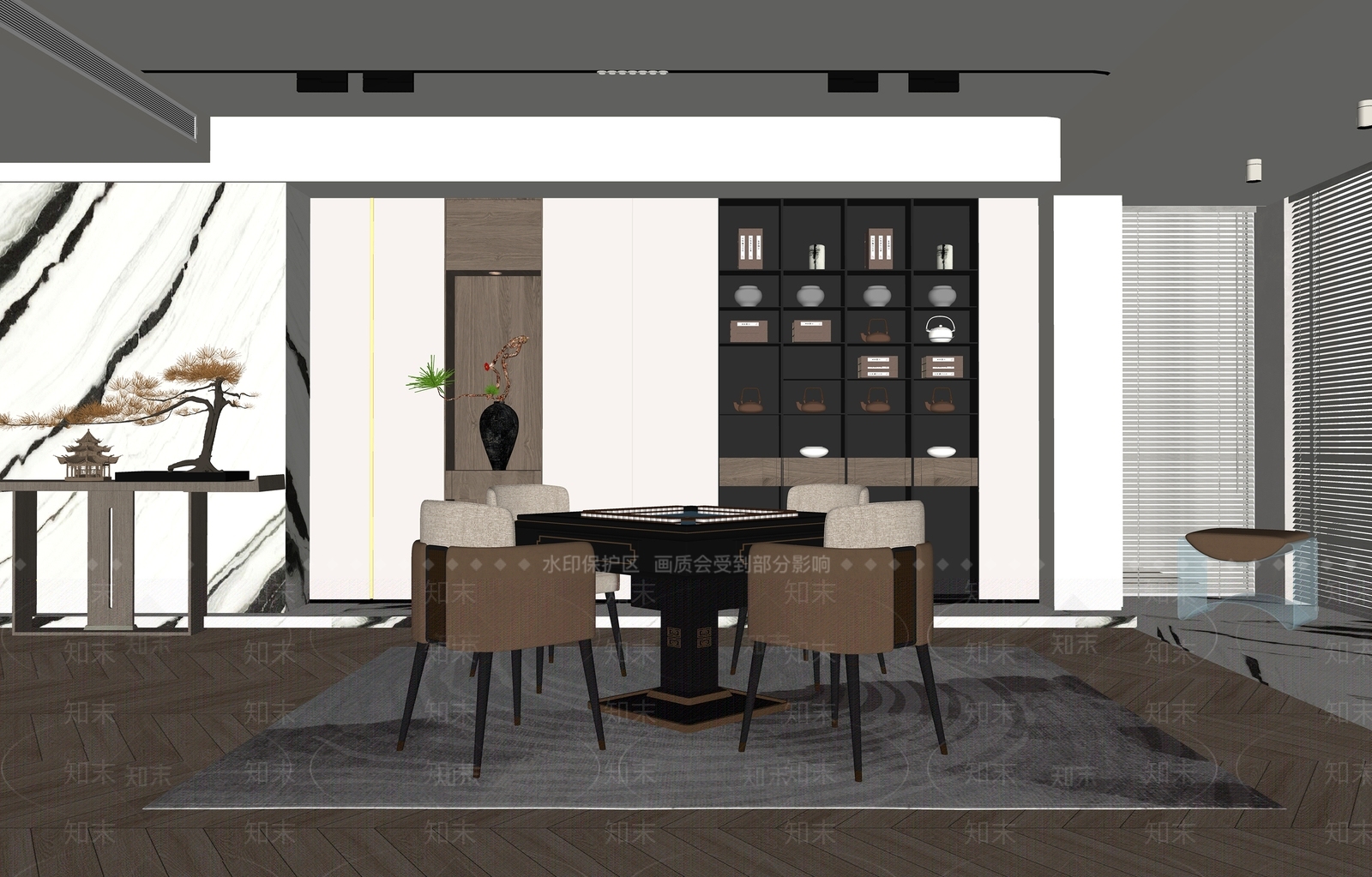 新中式棋牌室SU模型下载【ID:1123224072】
