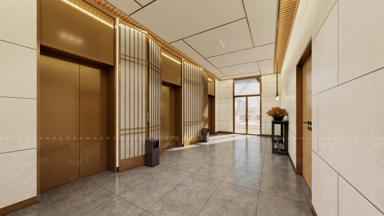 新中式酒店电梯厅SU模型下载【ID:1123241793】