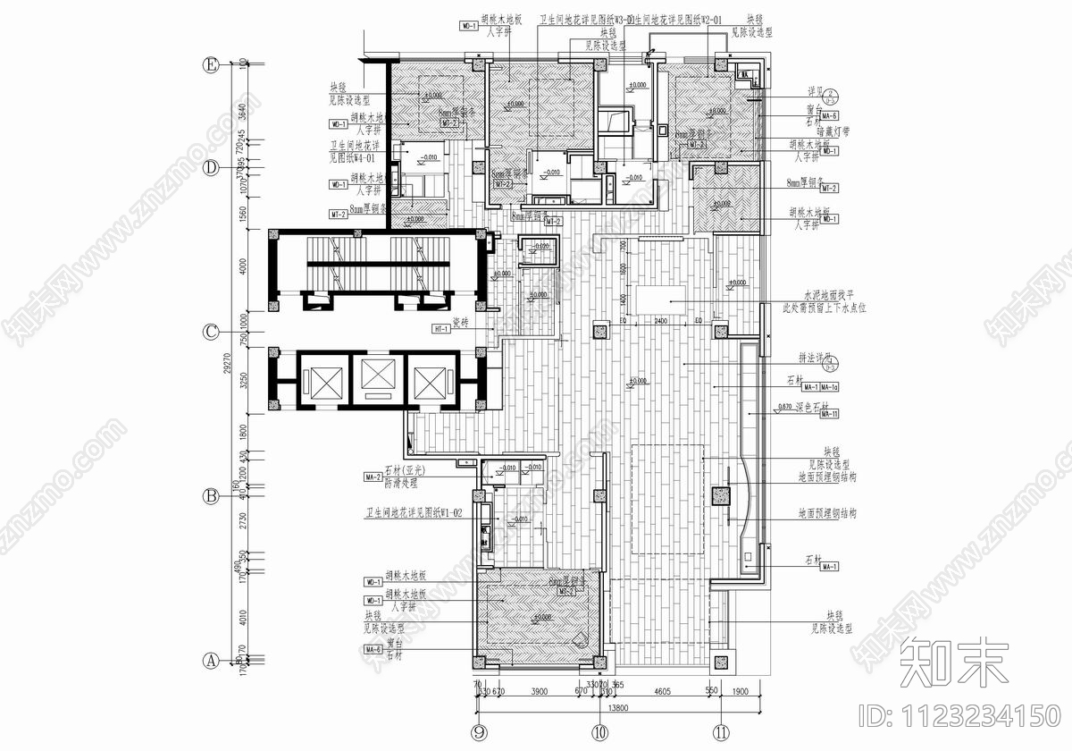 470㎡大平层豪宅样板间CADcad施工图下载【ID:1123234150】