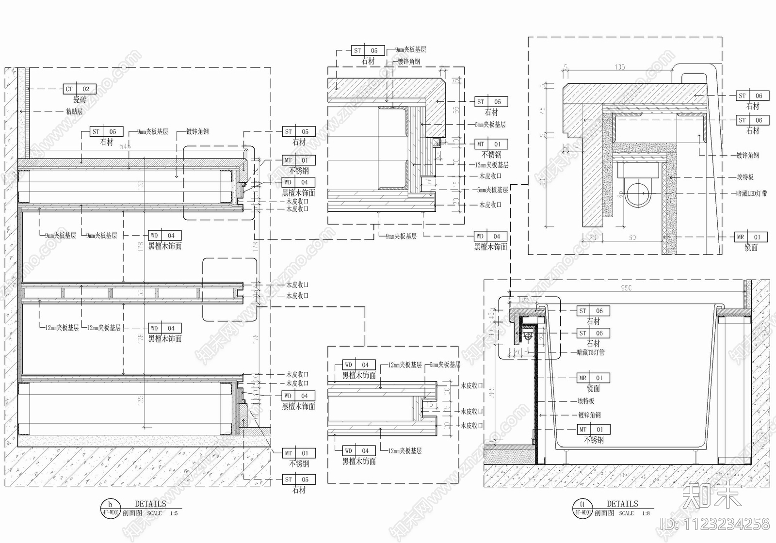 450㎡四层新中式别墅CAD施工图下载【ID:1123234258】