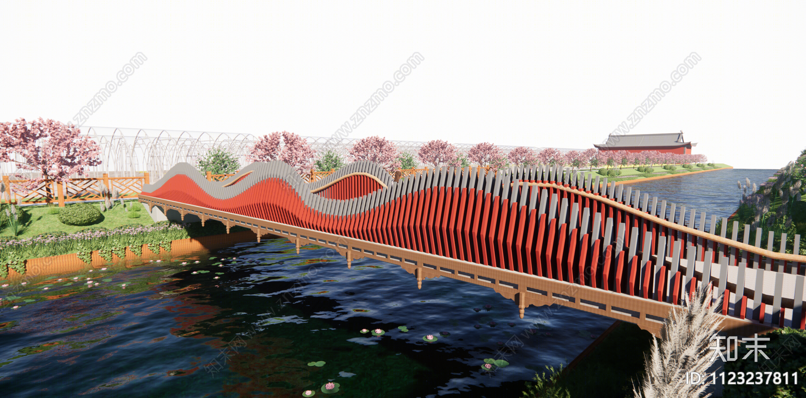 新中式波浪造型景观桥SU模型下载【ID:1123237811】