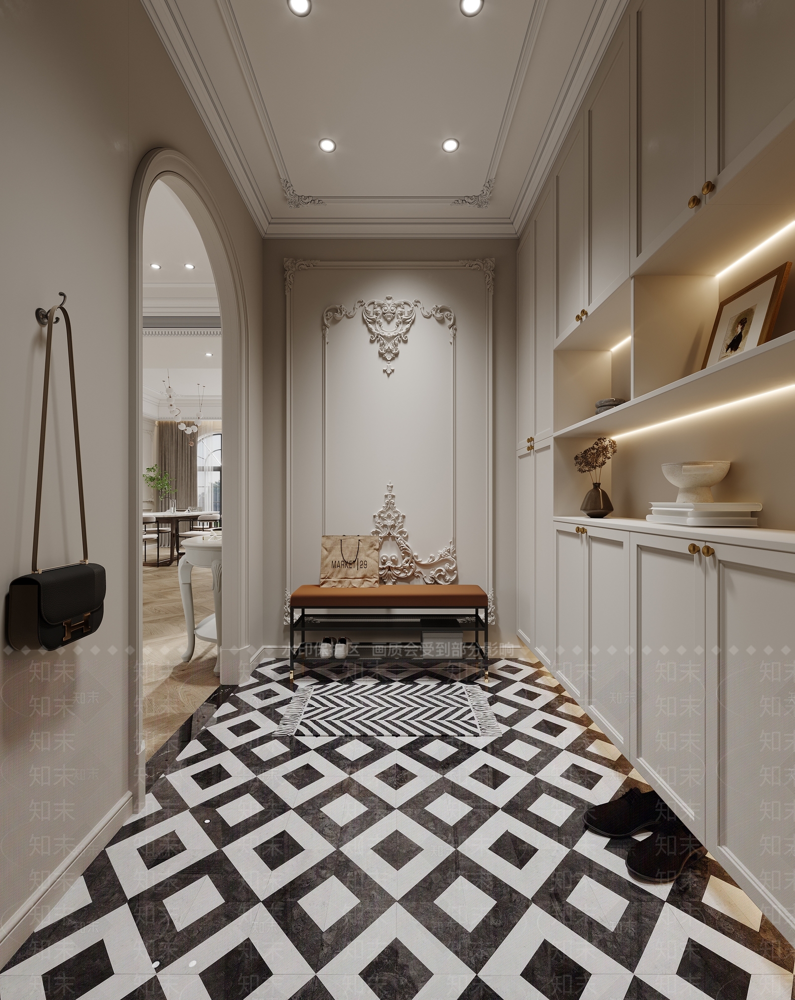 法式入户门厅3D模型下载【ID:1123241335】