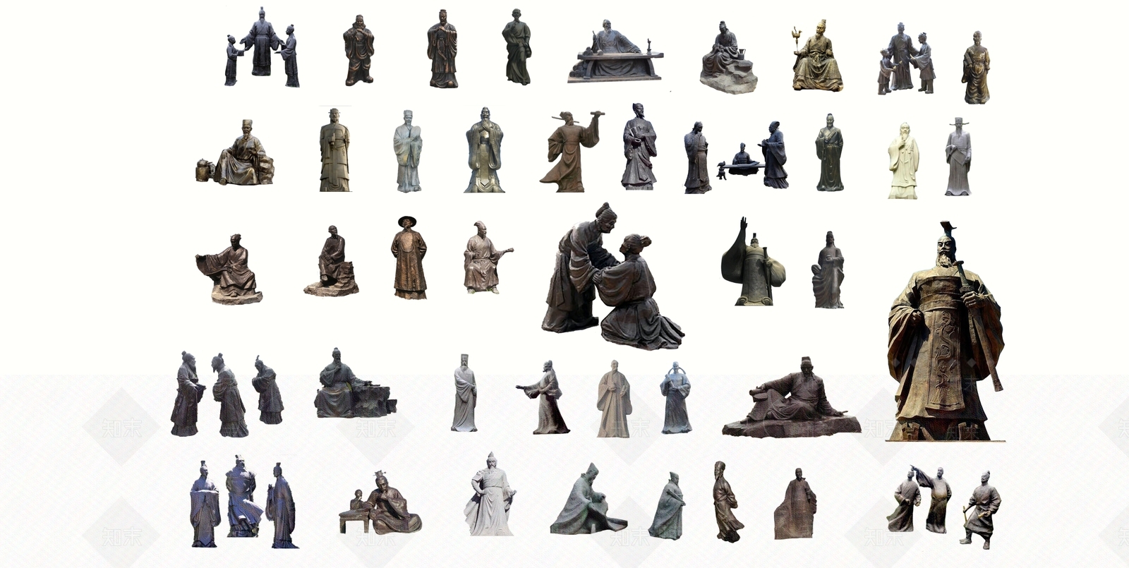 2D中式人物雕塑SU模型下载【ID:1123245676】